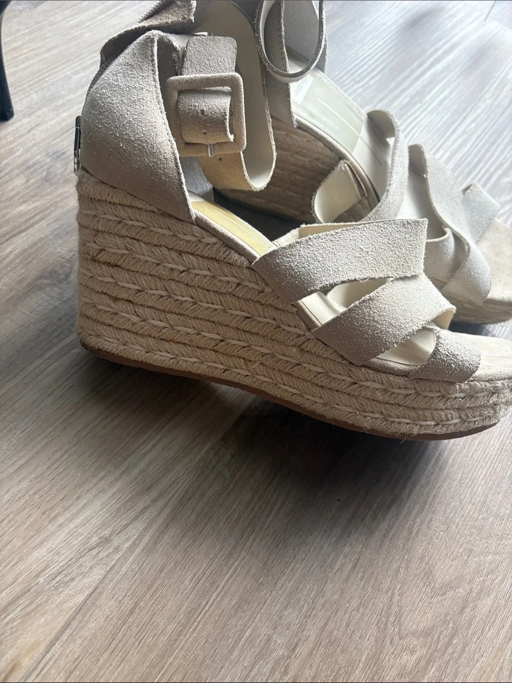Dolce Vita Beige Suede Crisscross Espadrille Wedge Sandals